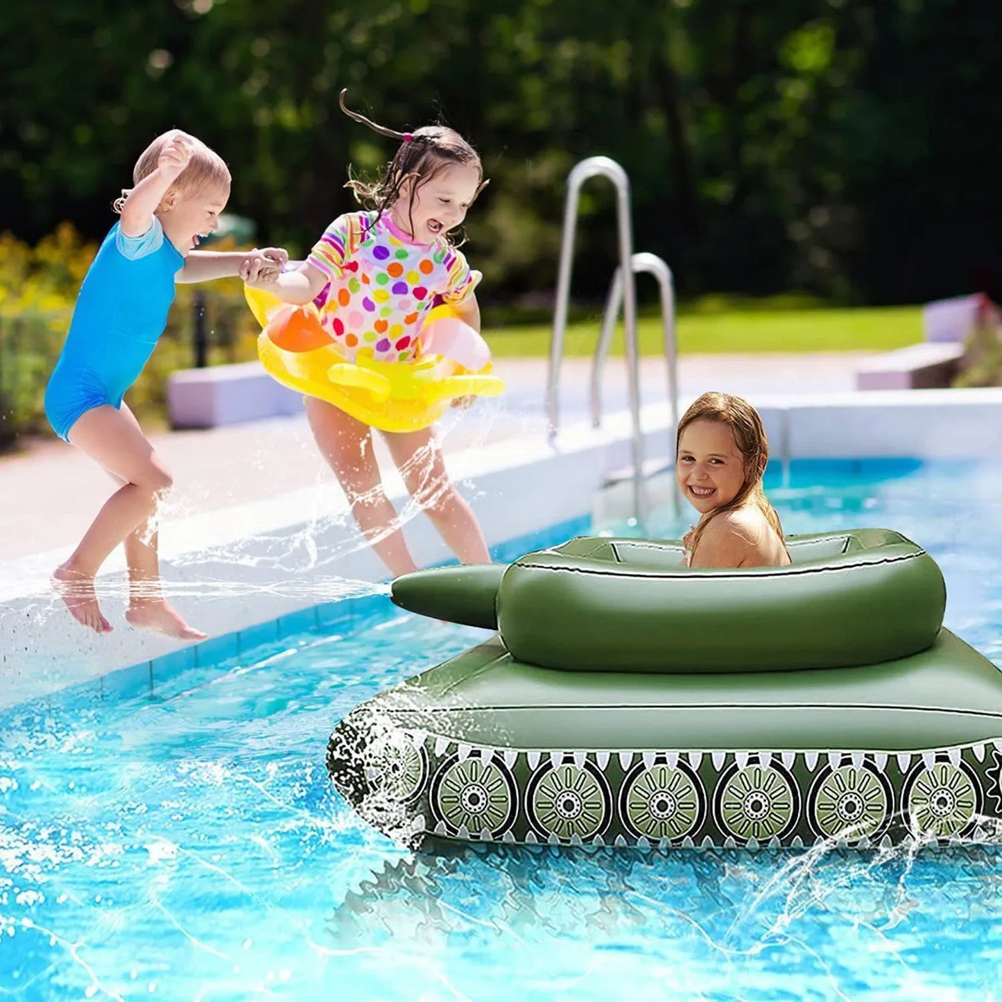 PVC inflatable tank water spray truck water battle water spray toy pool water play water gun floating row
