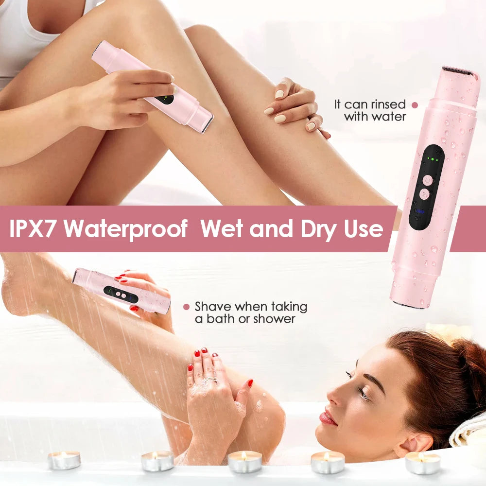 2 in 1 Dual-Head Women Electric Razors Painless Bikini Trimmer Legs Hair Trimmer Wet Dry Use Body Hair Remover Waterproof