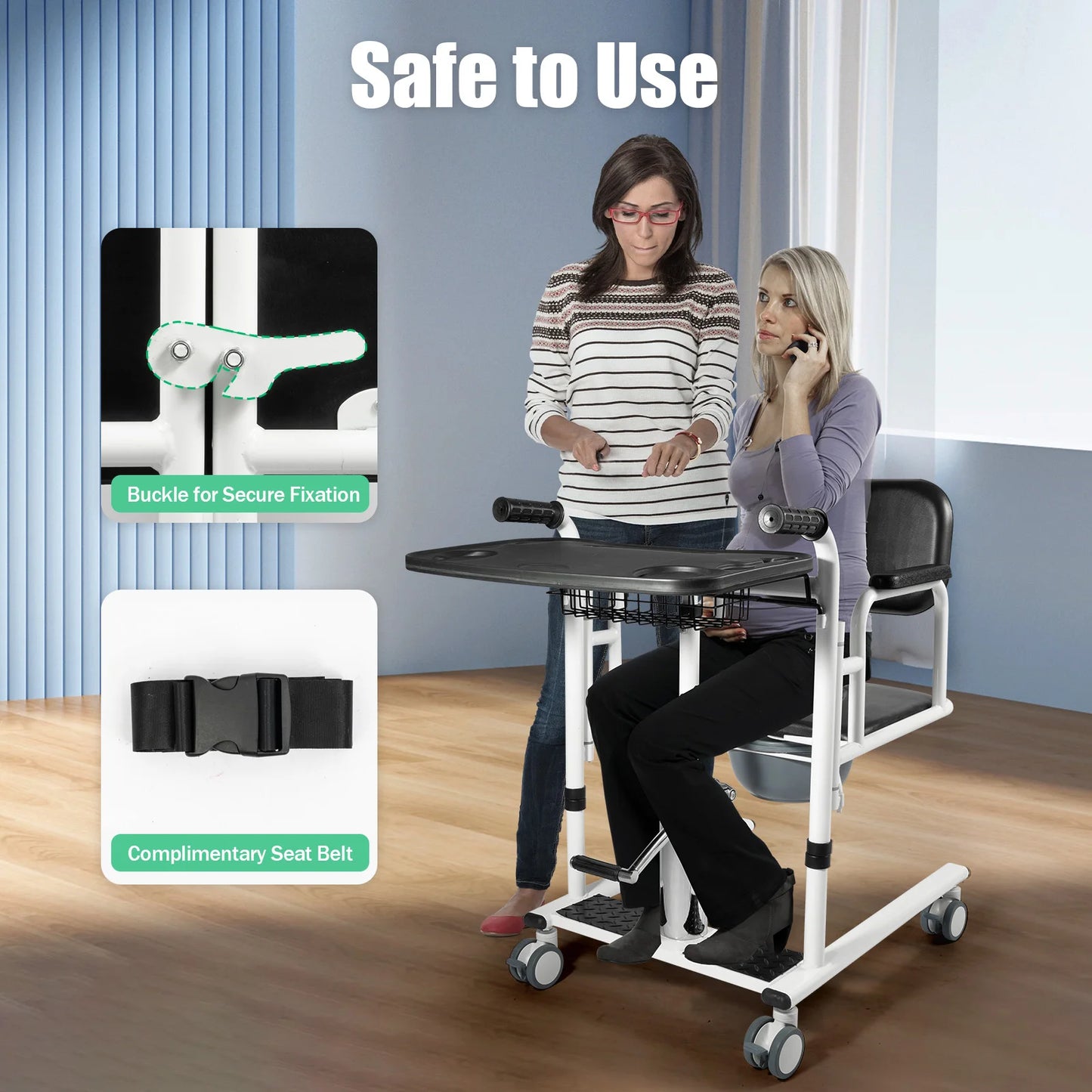 Hydraulic Patient Lift Bath Commode Transfer Chair with Adjustable Height Soft Detachable Cushion Portable for Home Patient Car