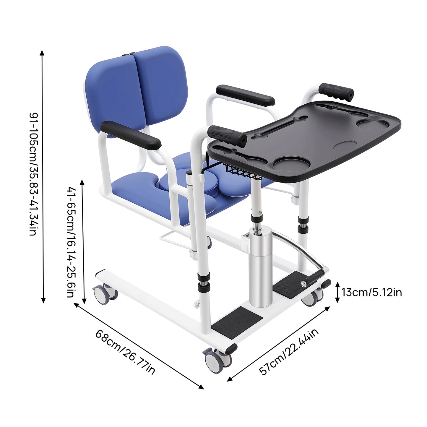 Hydraulic Patient Lift Bath Commode Transfer Chair with Adjustable Height Soft Detachable Cushion Portable for Home Patient Car