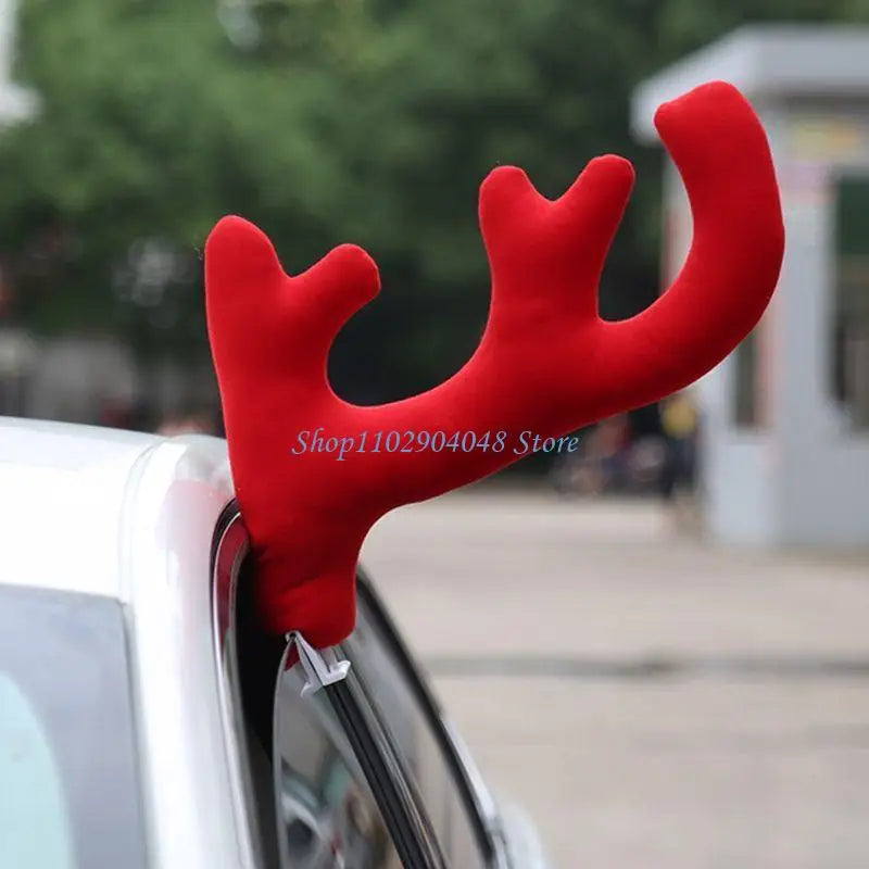 B5XE Christmas Holiday Supplies Auto Decor Car Reindeer Deer Elk 2 Antlers + 1 Nose Xmas Ornaments Decorative Lovely Pendant