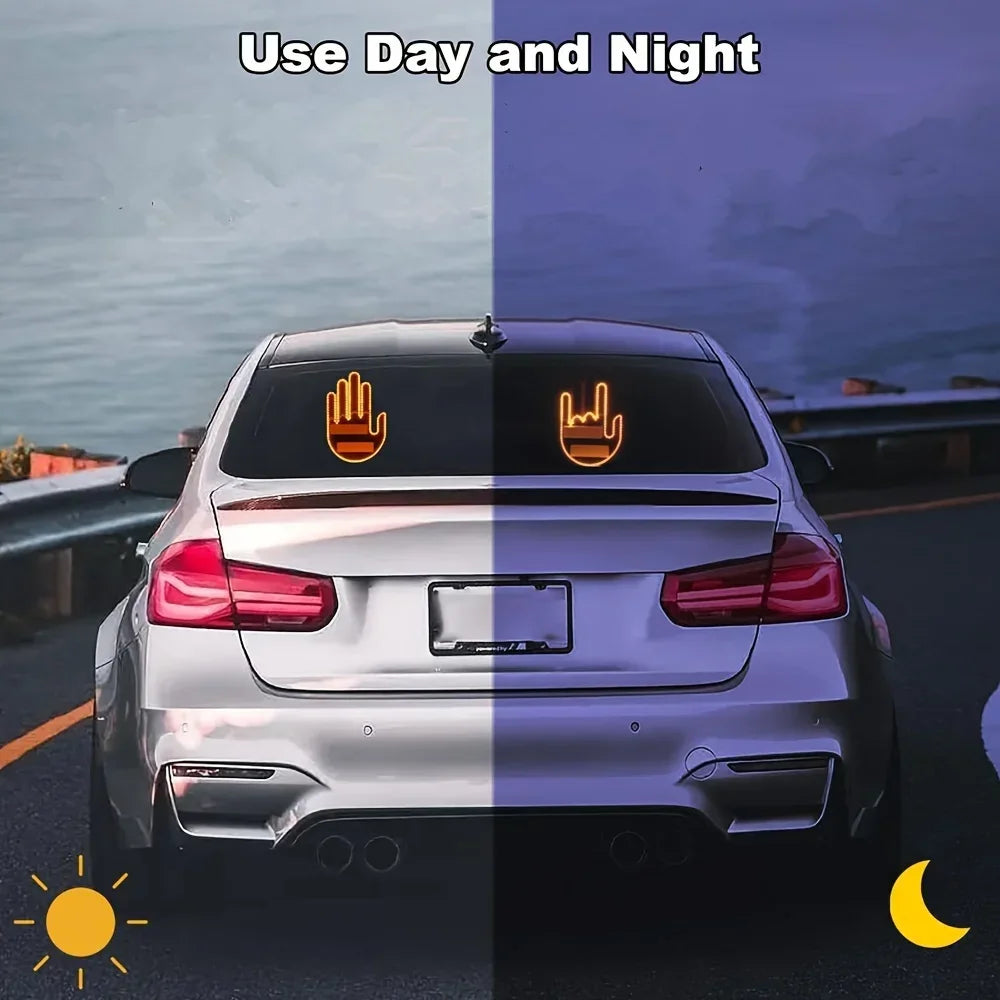 Middle Gesture With Remote Funny Finger Car Light Road Rage Signs Hand Lamp Sticker Glow Panel For Car Window