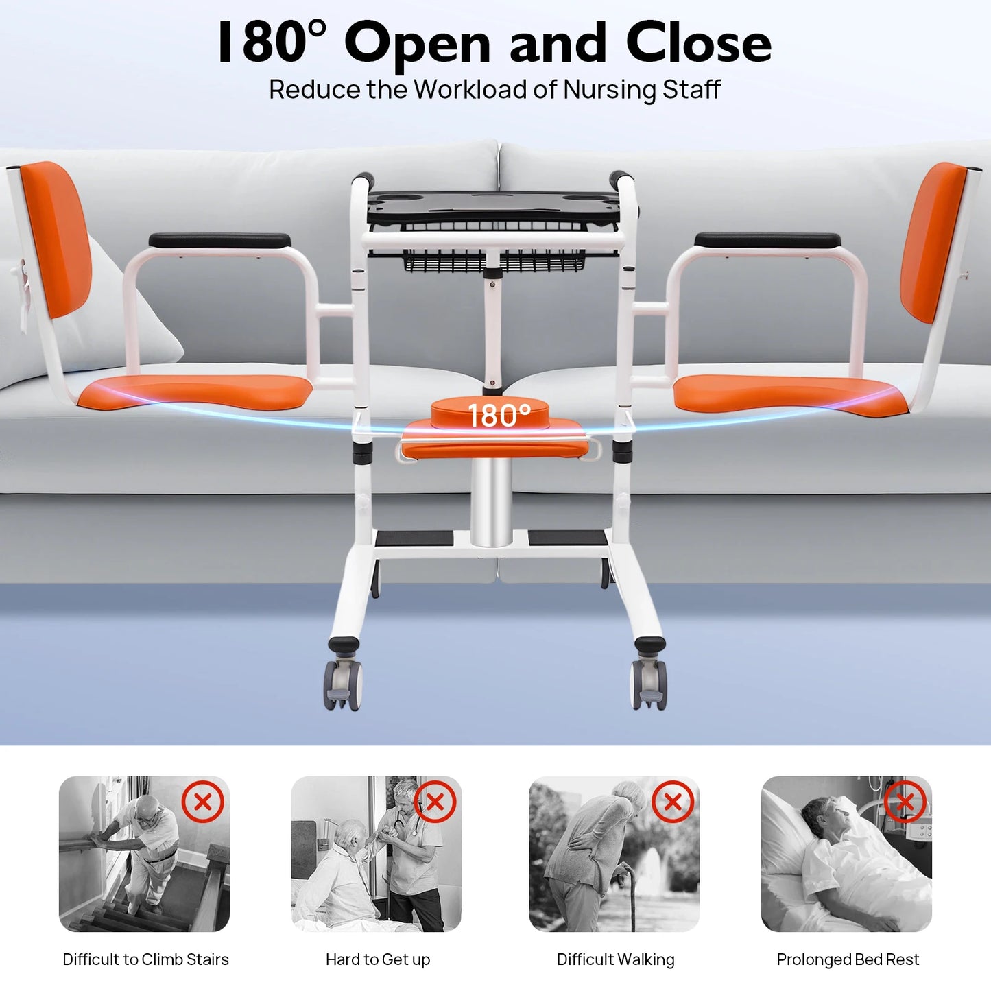 Hydraulic Patient Lift Bath Commode Transfer Chair with Adjustable Height Soft Detachable Cushion Portable for Home Patient Car