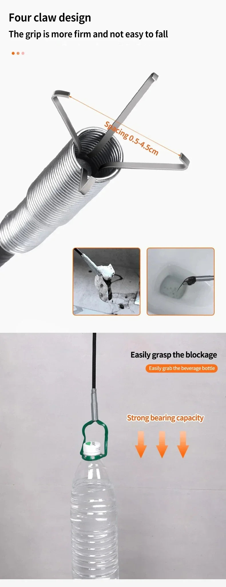 60cm Spring Pipe Dredging Tools, Drain Snake, Drain Cleaner Sticks Clog Remover Cleaning Household