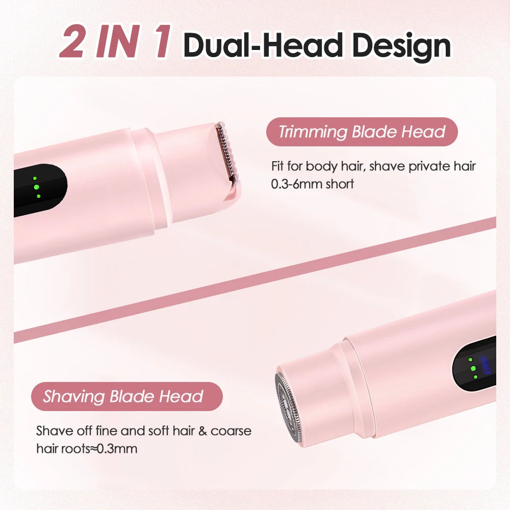 2 in 1 Dual-Head Women Electric Razors Painless Bikini Trimmer Legs Hair Trimmer Wet Dry Use Body Hair Remover Waterproof