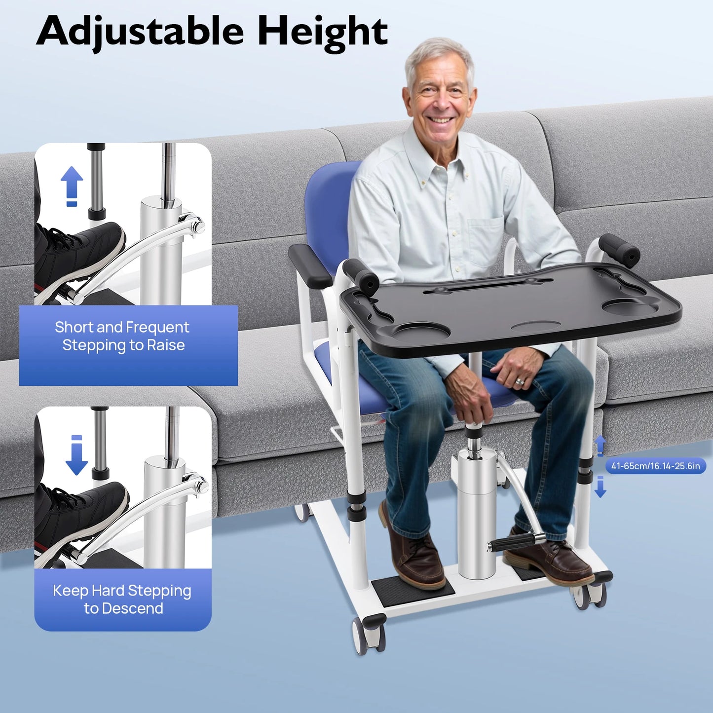 Hydraulic Patient Lift Bath Commode Transfer Chair with Adjustable Height Soft Detachable Cushion Portable for Home Patient Car