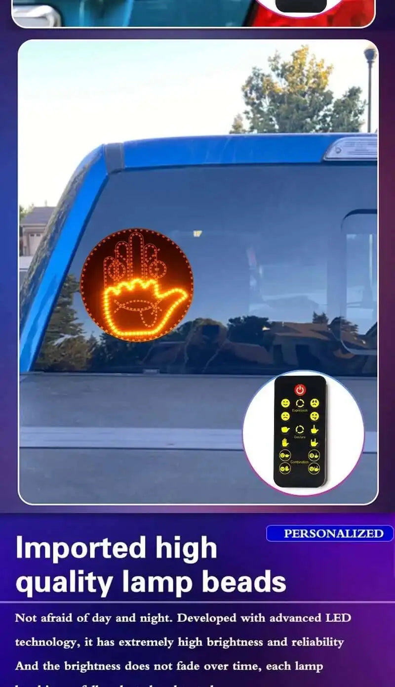 Creative Fun Three Models Lamp Car Interior Rear Windshield LED Hand Gesture Middle Finger Sign Warning Brake Light