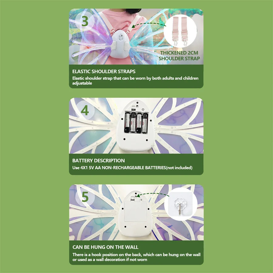 Electrical Butterfly Wings Toy With Music Lights Elf Wings Glowing Shiny Dress Up Moving Fairy Wings For Kids Boys Girls Gift