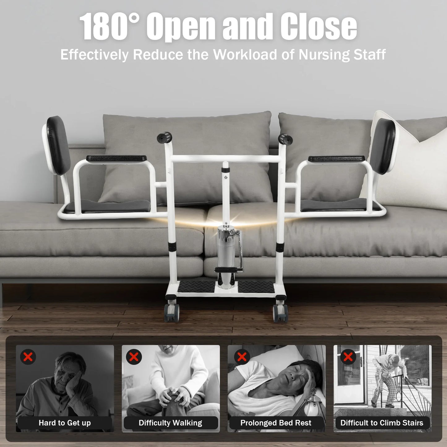 Hydraulic Patient Lift Bath Commode Transfer Chair with Adjustable Height Soft Detachable Cushion Portable for Home Patient Car