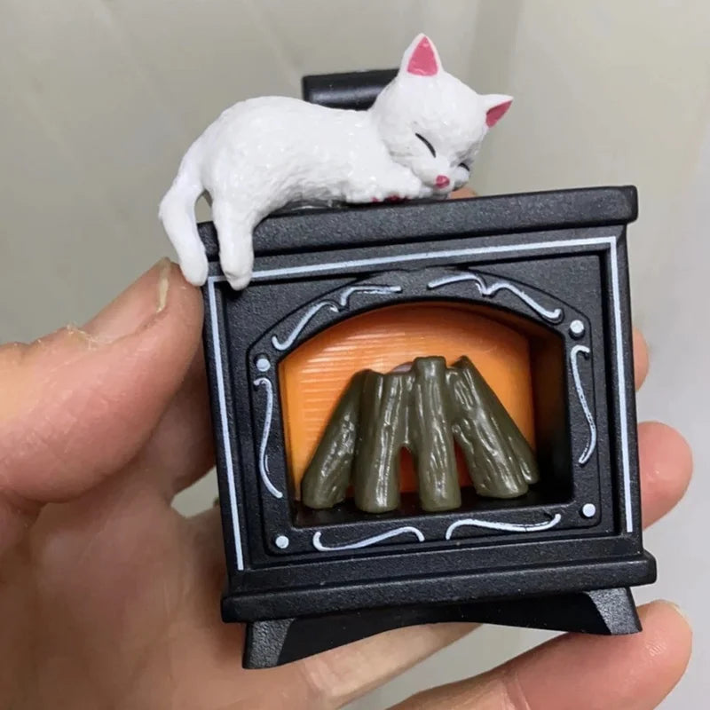 Miniature Christmas Scene Fridge Magnet with Glowing Fireplace And Cat Design Home Decor Ornament for Festive Atmosphere