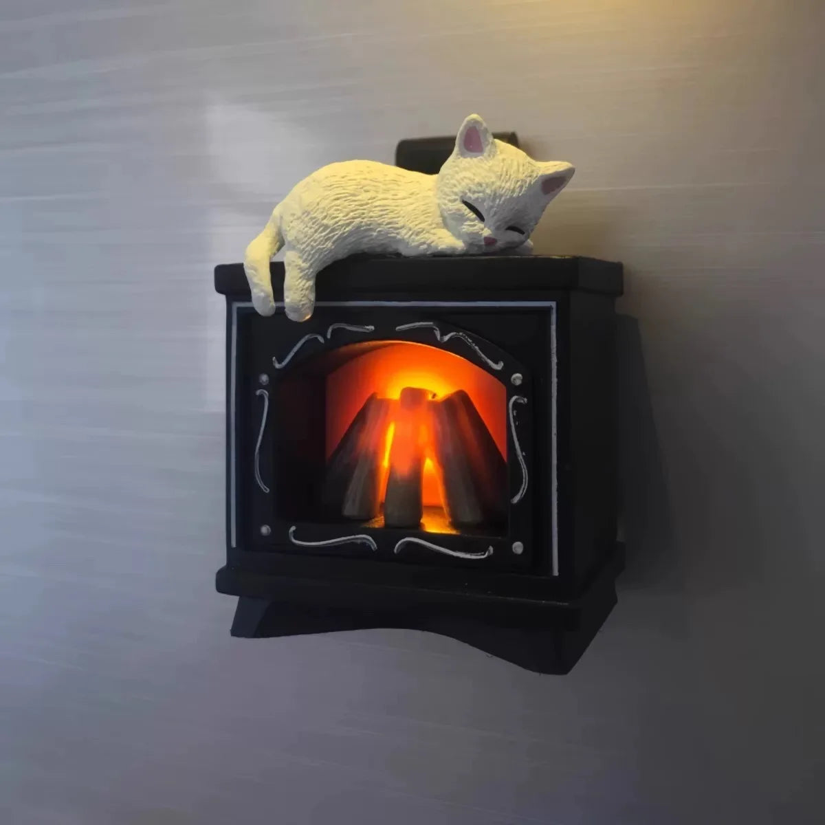 Miniature Christmas Scene Fridge Magnet with Glowing Fireplace And Cat Design Home Decor Ornament for Festive Atmosphere