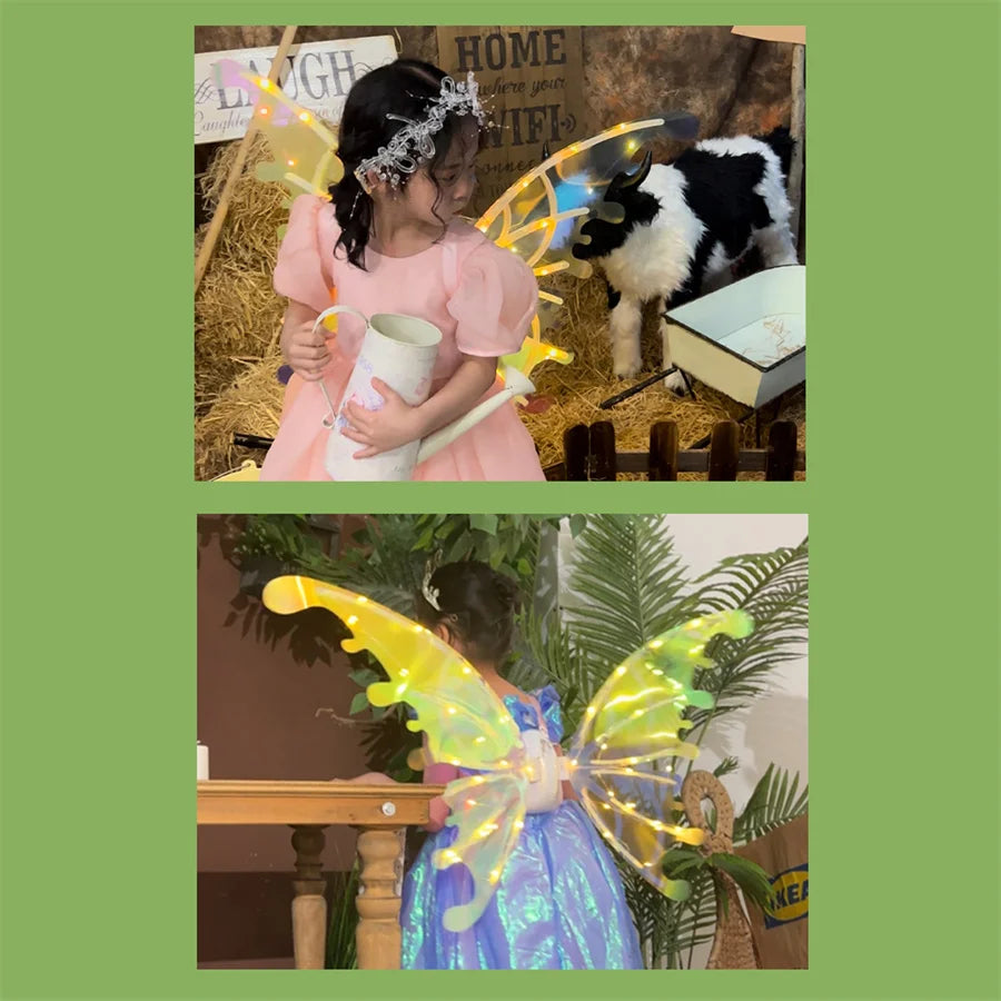 Electrical Butterfly Wings Toy With Music Lights Elf Wings Glowing Shiny Dress Up Moving Fairy Wings For Kids Boys Girls Gift