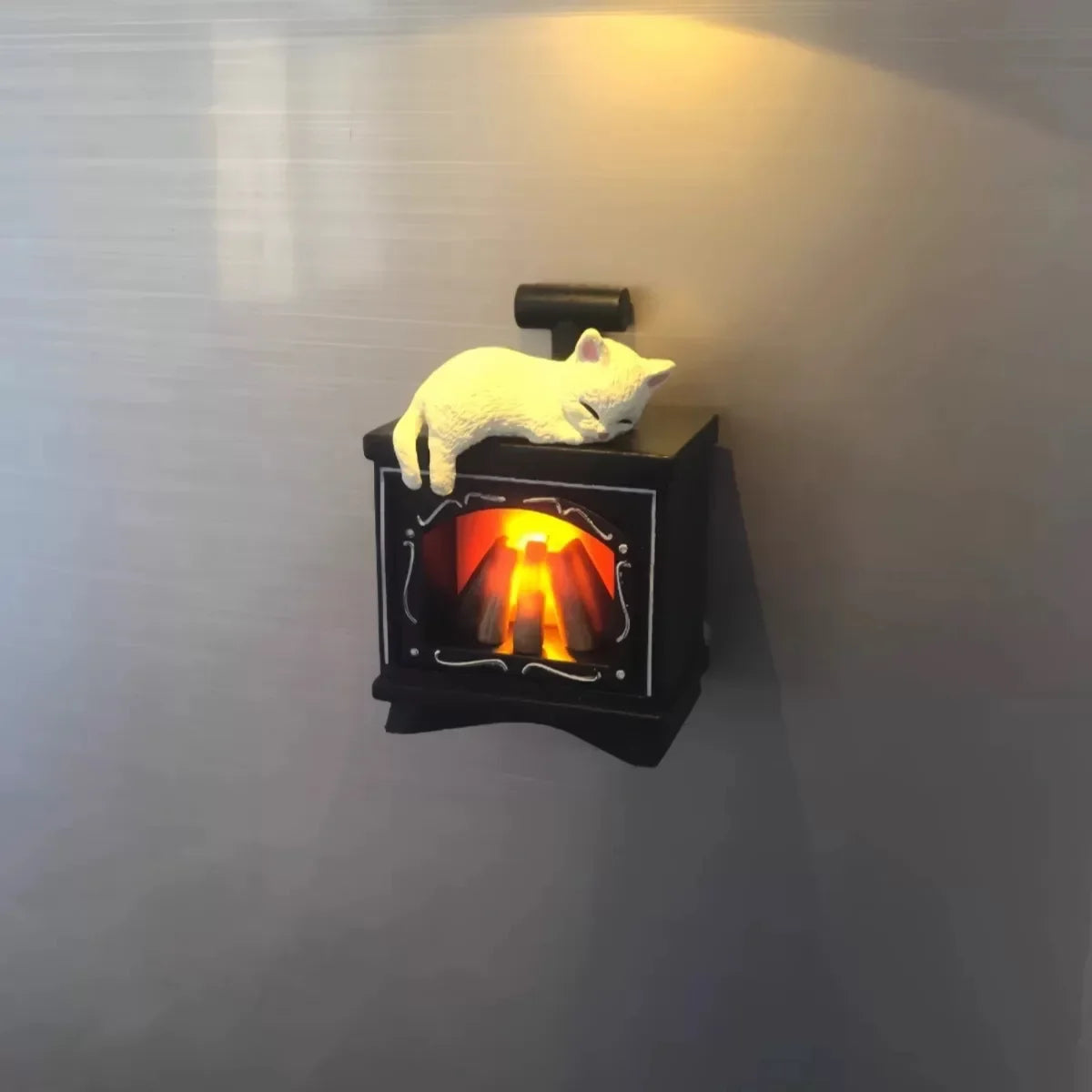 Miniature Christmas Scene Fridge Magnet with Glowing Fireplace And Cat Design Home Decor Ornament for Festive Atmosphere