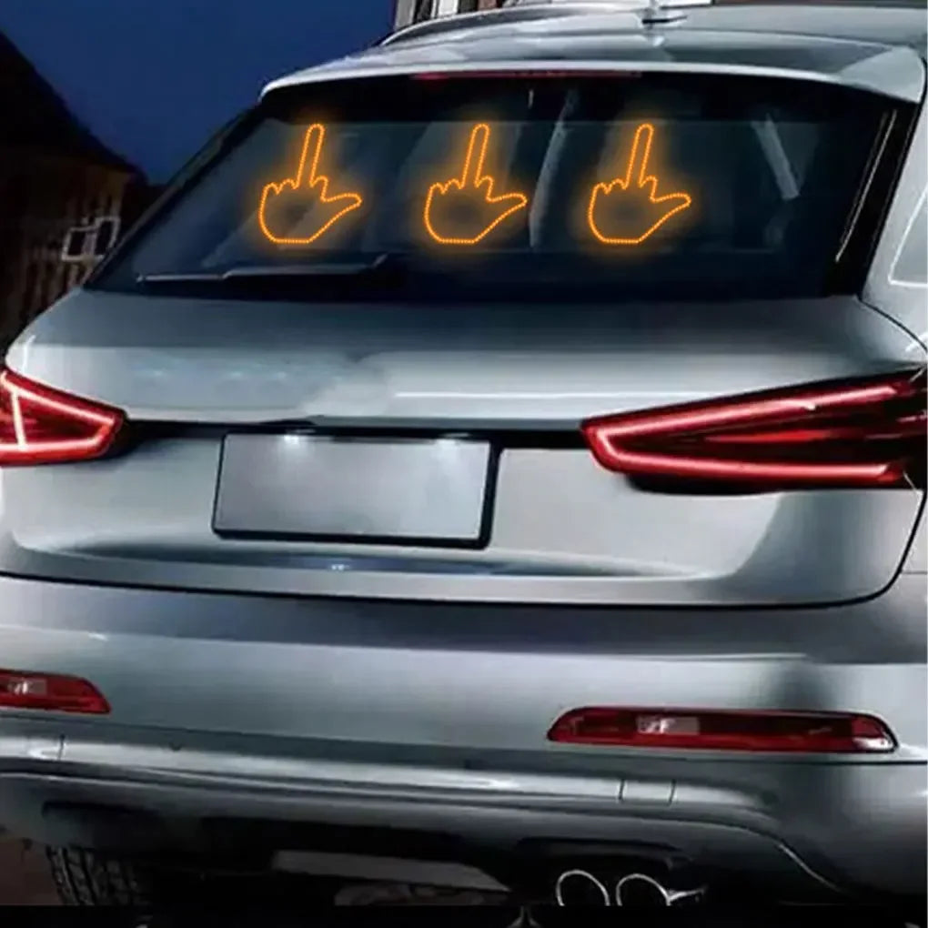 Middle Gesture With Remote Funny Finger Car Light Road Rage Signs Hand Lamp Sticker Glow Panel For Car Window