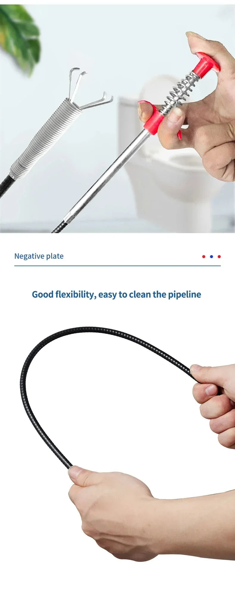 60cm Spring Pipe Dredging Tools, Drain Snake, Drain Cleaner Sticks Clog Remover Cleaning Household