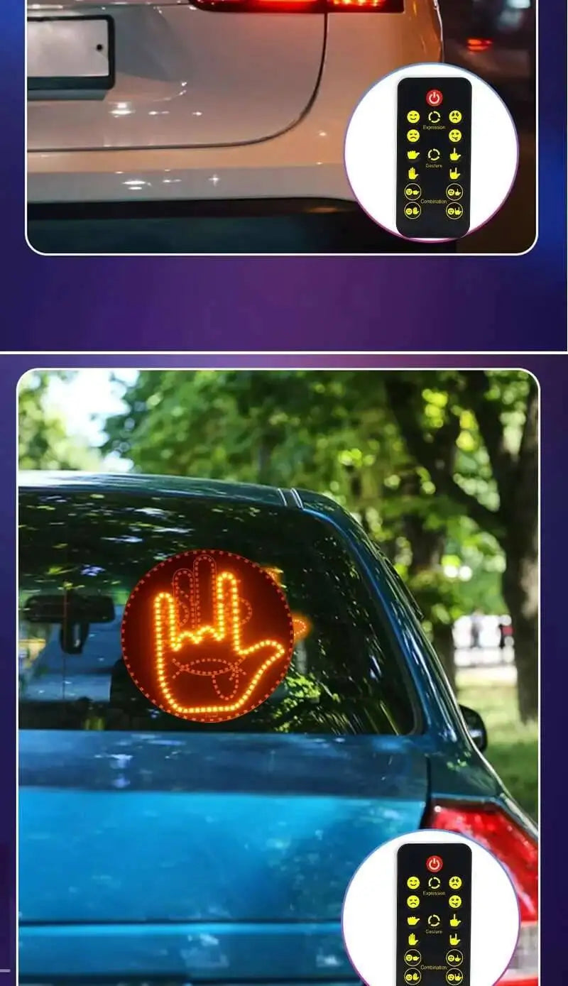 Creative Fun Three Models Lamp Car Interior Rear Windshield LED Hand Gesture Middle Finger Sign Warning Brake Light
