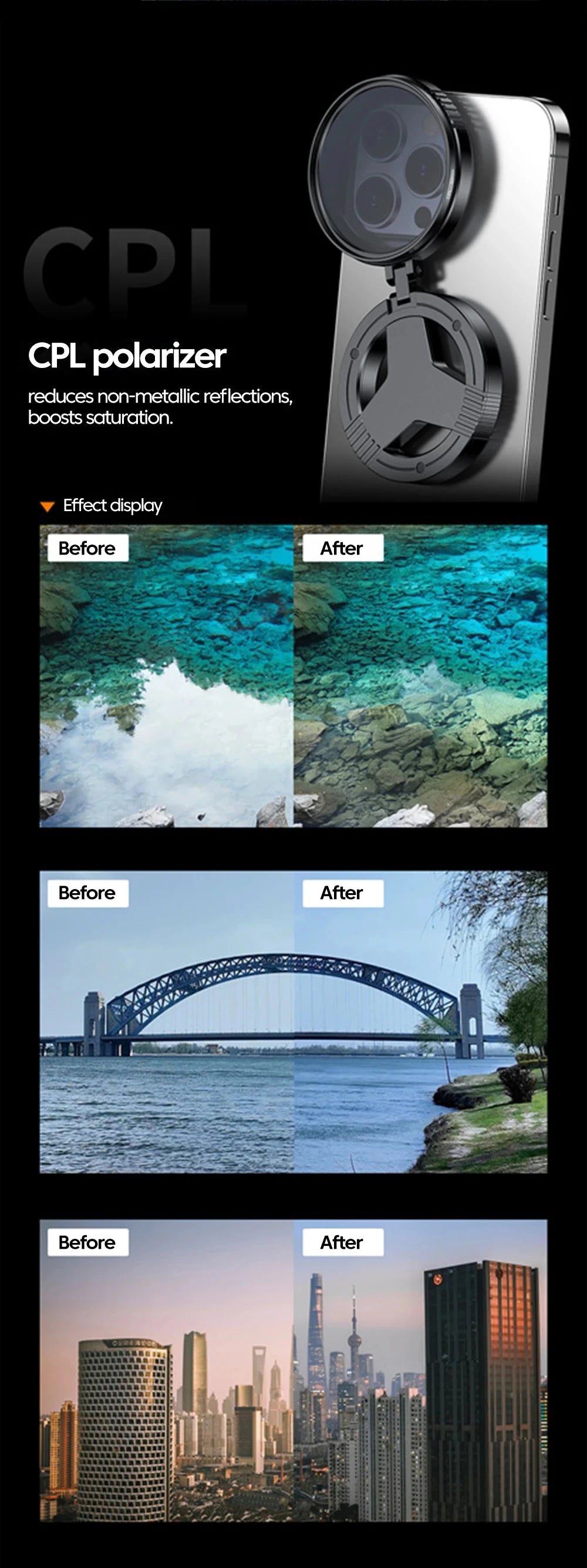 Magnetic Holder Universal 52MM CPL Filter Circular Phone Camera Lens Polarizer Filter Lens for Magsafe Phone