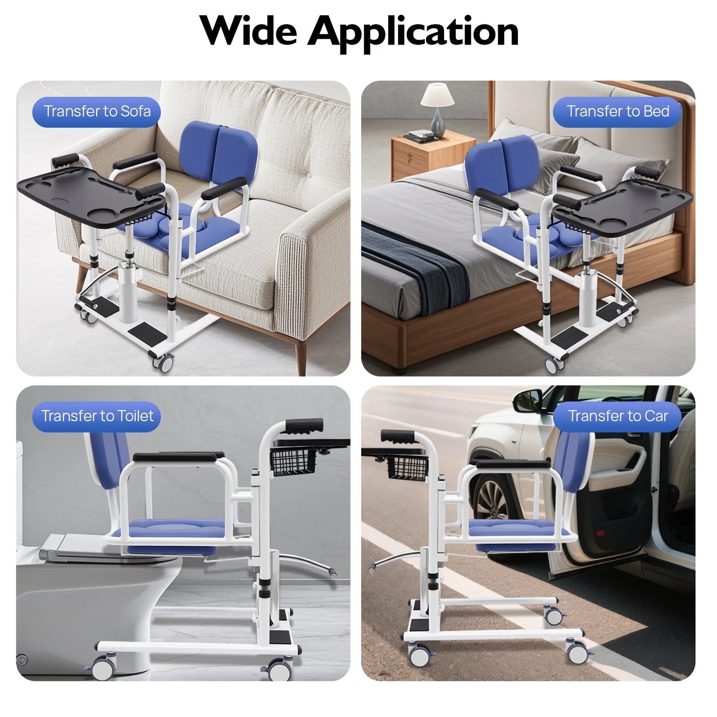 Hydraulic Patient Lift Bath Commode Transfer Chair with Adjustable Height Soft Detachable Cushion Portable for Home Patient Car