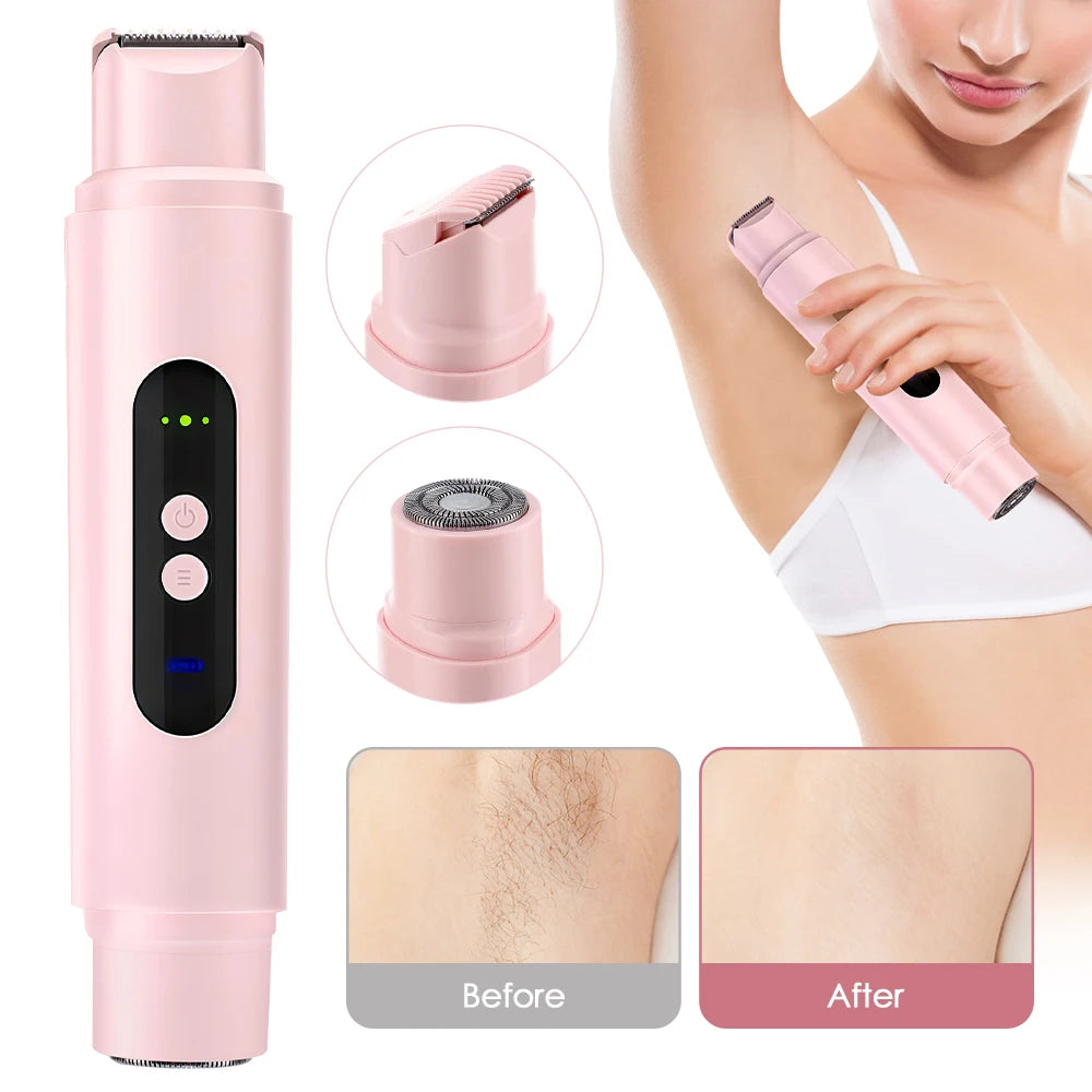 2 in 1 Dual-Head Women Electric Razors Painless Bikini Trimmer Legs Hair Trimmer Wet Dry Use Body Hair Remover Waterproof