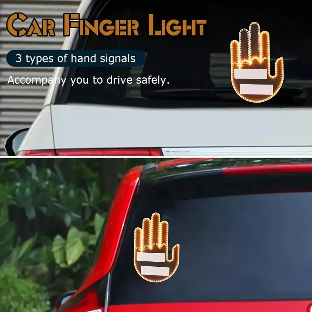 Middle Gesture With Remote Funny Finger Car Light Road Rage Signs Hand Lamp Sticker Glow Panel For Car Window