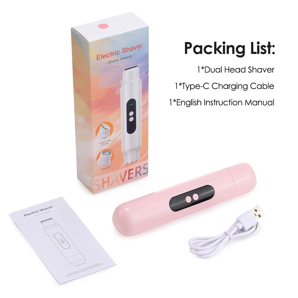 2 in 1 Dual-Head Women Electric Razors Painless Bikini Trimmer Legs Hair Trimmer Wet Dry Use Body Hair Remover Waterproof