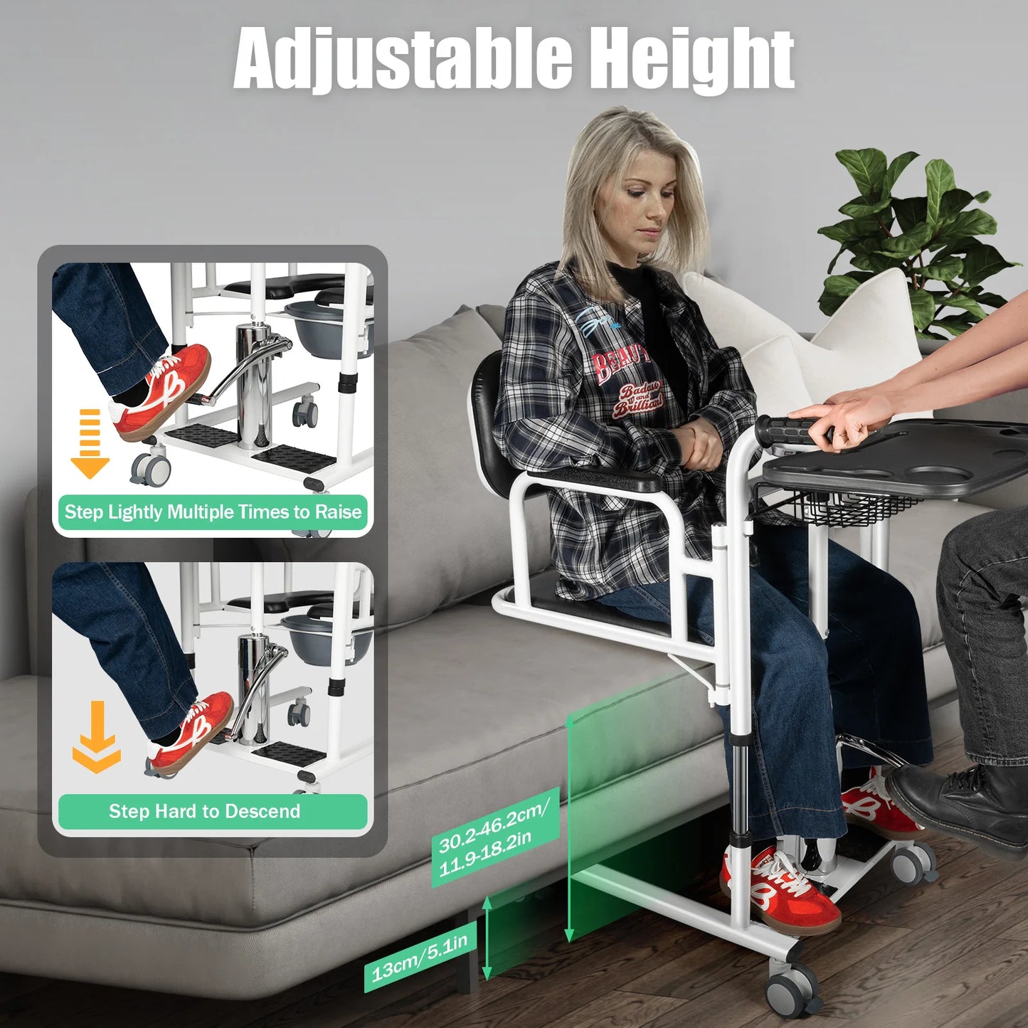 Hydraulic Patient Lift Bath Commode Transfer Chair with Adjustable Height Soft Detachable Cushion Portable for Home Patient Car