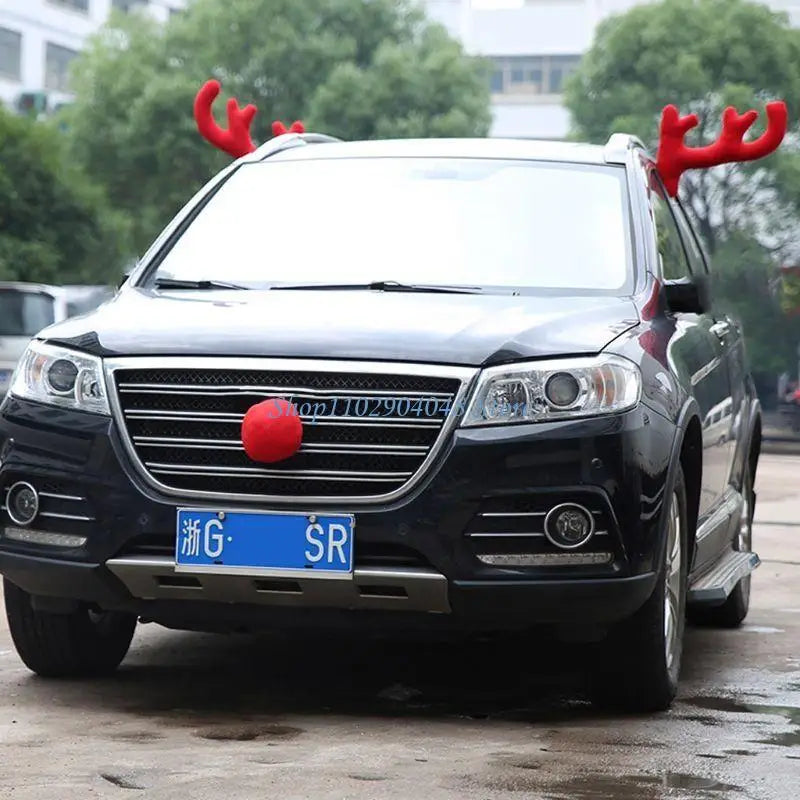 B5XE Christmas Holiday Supplies Auto Decor Car Reindeer Deer Elk 2 Antlers + 1 Nose Xmas Ornaments Decorative Lovely Pendant