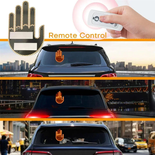 Middle Gesture With Remote Funny Finger Car Light Road Rage Signs Hand Lamp Sticker Glow Panel For Car Window