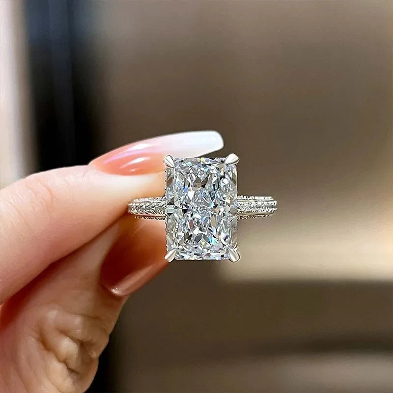 Huitan Simple and Elegant Rectangle Cut CZ Rings for Women Luxury Engagement Wedding Bridal Accessories Temperament Lady Jewelry