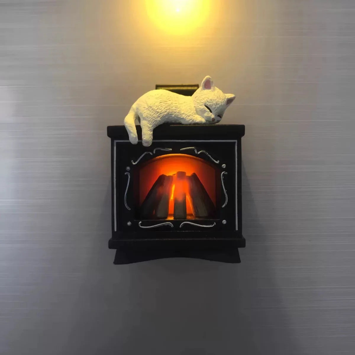 Miniature Christmas Scene Fridge Magnet with Glowing Fireplace And Cat Design Home Decor Ornament for Festive Atmosphere