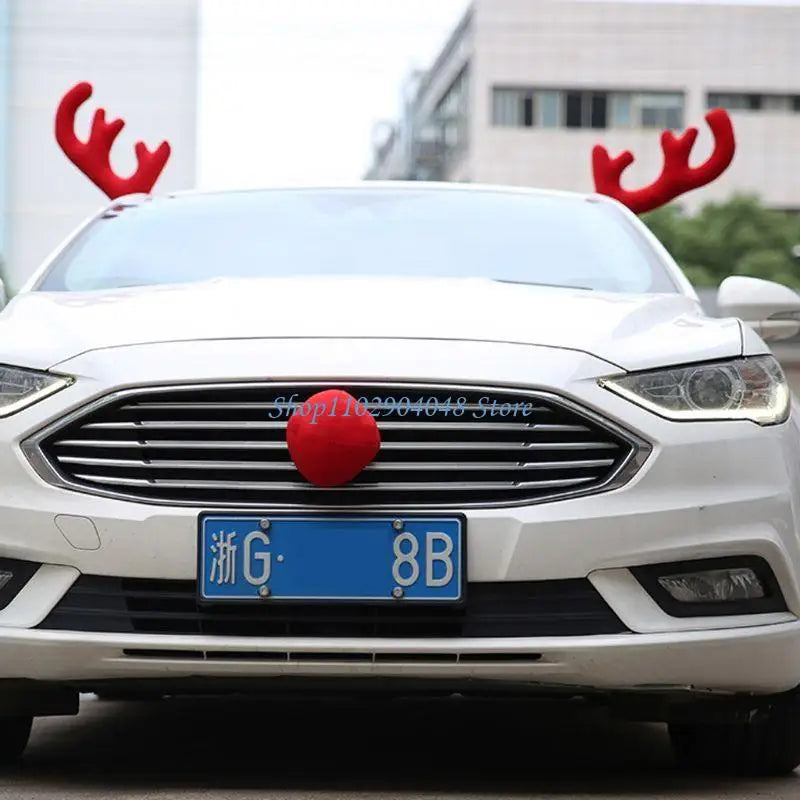 B5XE Christmas Holiday Supplies Auto Decor Car Reindeer Deer Elk 2 Antlers + 1 Nose Xmas Ornaments Decorative Lovely Pendant