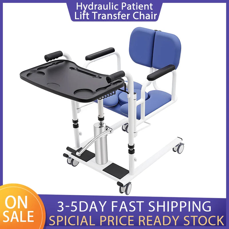 Hydraulic Patient Lift Bath Commode Transfer Chair with Adjustable Height Soft Detachable Cushion Portable for Home Patient Car