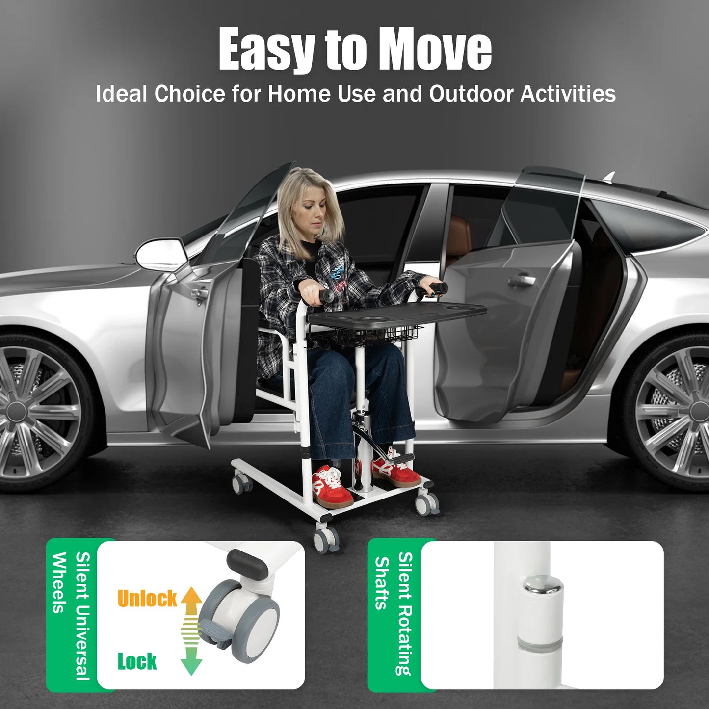 Hydraulic Patient Lift Bath Commode Transfer Chair with Adjustable Height Soft Detachable Cushion Portable for Home Patient Car