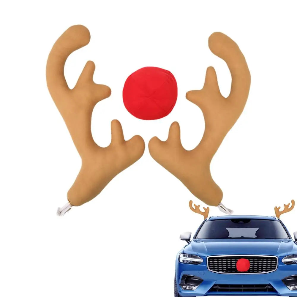 Car Christmas Reindeer Antler Decorations Reindeer Antlers Christmas Decor for SUVs Reindeer Auto Kit Christmas Car Decorations