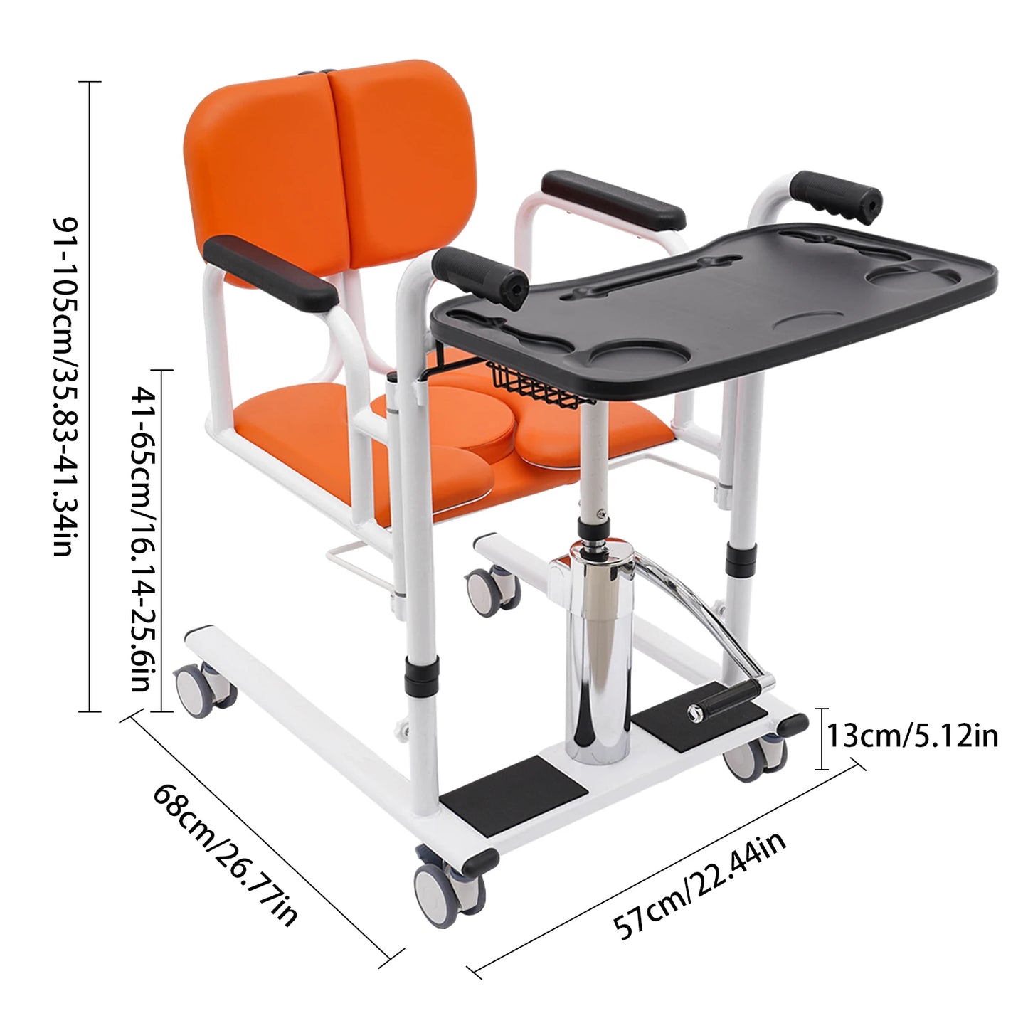Hydraulic Patient Lift Bath Commode Transfer Chair with Adjustable Height Soft Detachable Cushion Portable for Home Patient Car