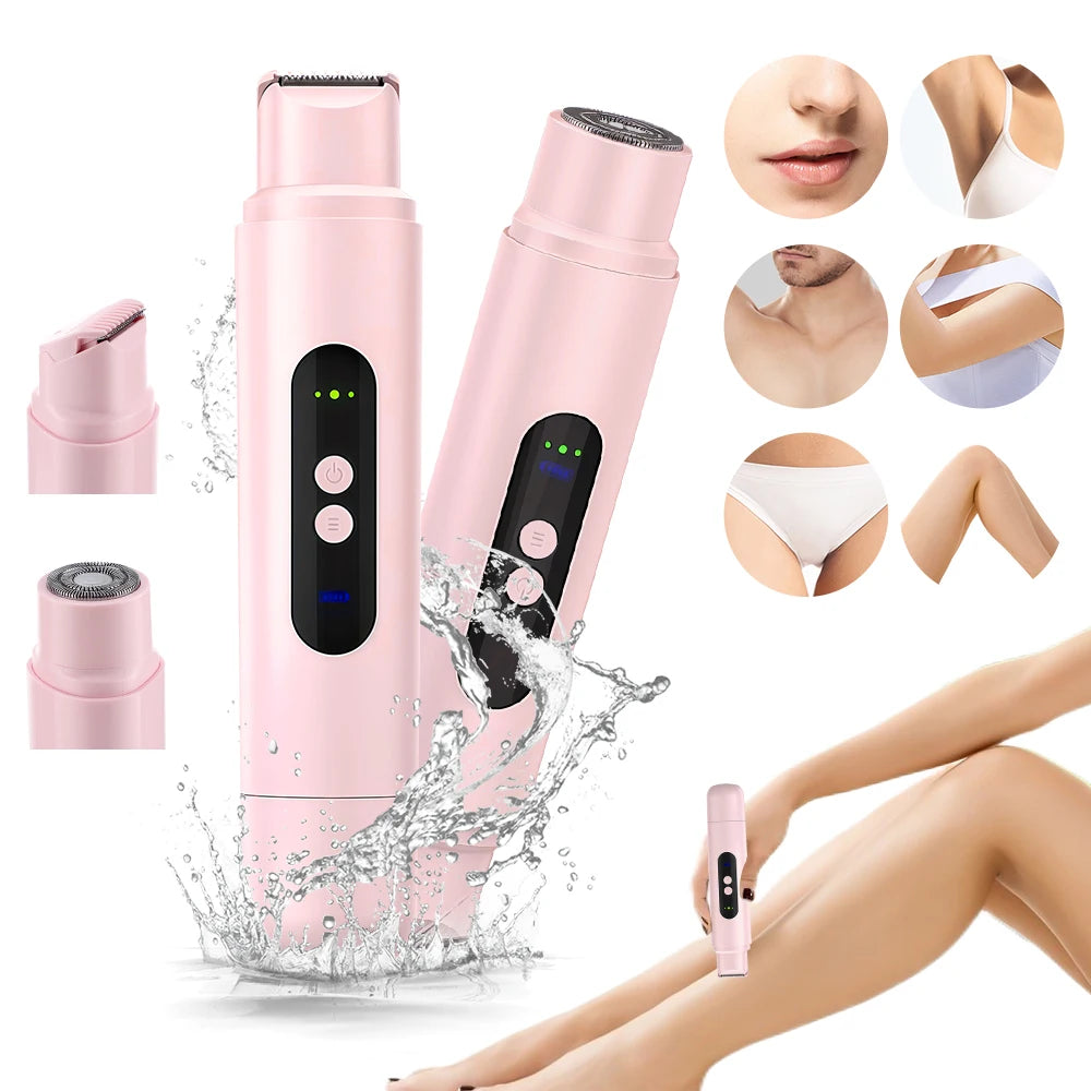 2 in 1 Dual-Head Women Electric Razors Painless Bikini Trimmer Legs Hair Trimmer Wet Dry Use Body Hair Remover Waterproof